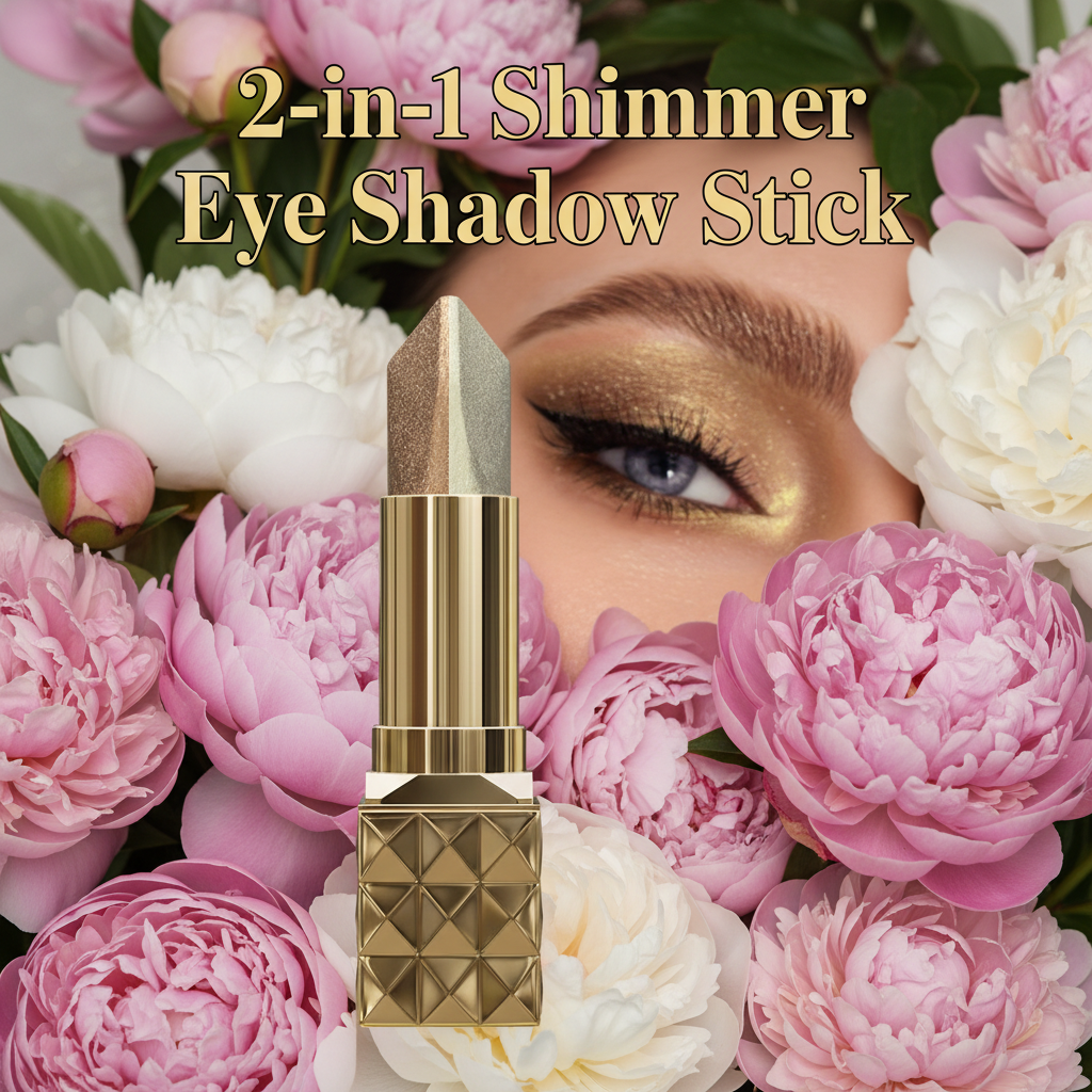 2-in-1 Shimmer Eye Shadow Stick Ad with Peonies
