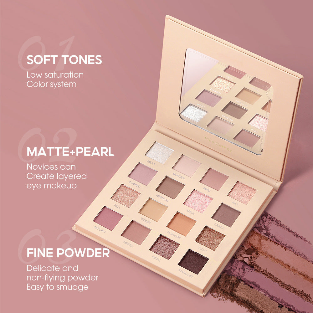 16-Color Eyeshadow Palette | Matte, Pearl & Glitter Pink Earth Tones