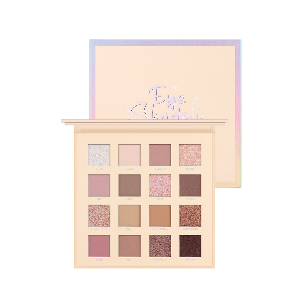 16-Color Eyeshadow Palette | Matte, Pearl & Glitter Pink Earth Tones