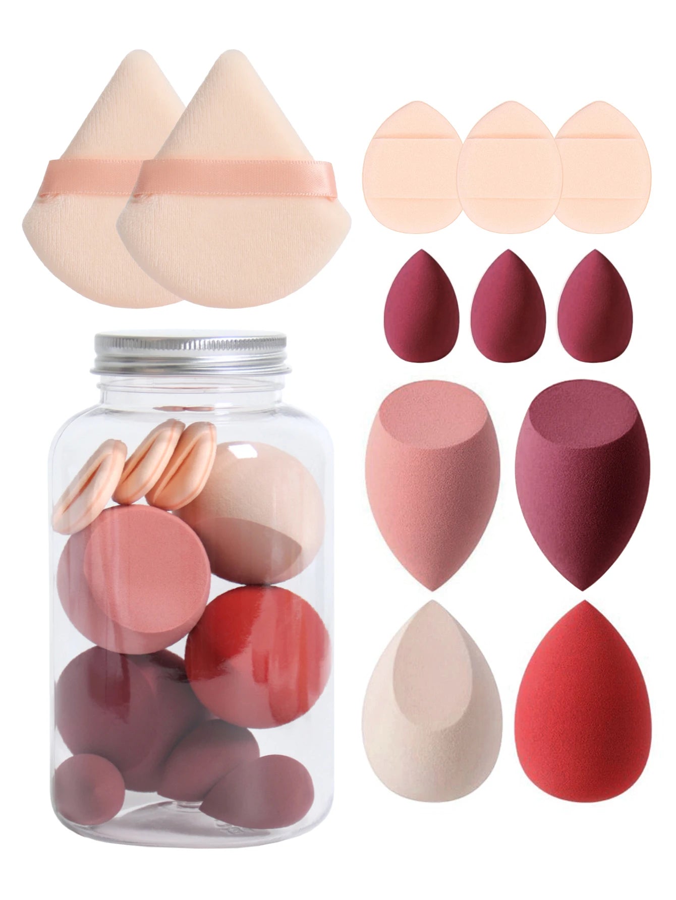 12Pcs Makeup Sponge Set with Storage Jar