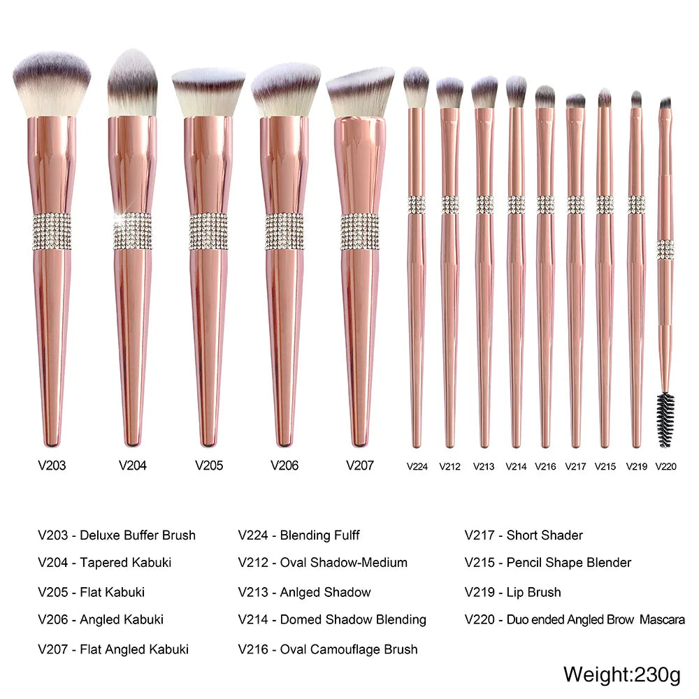14pieces Rose Gold Diamond Crystal Makeup Brushe Set