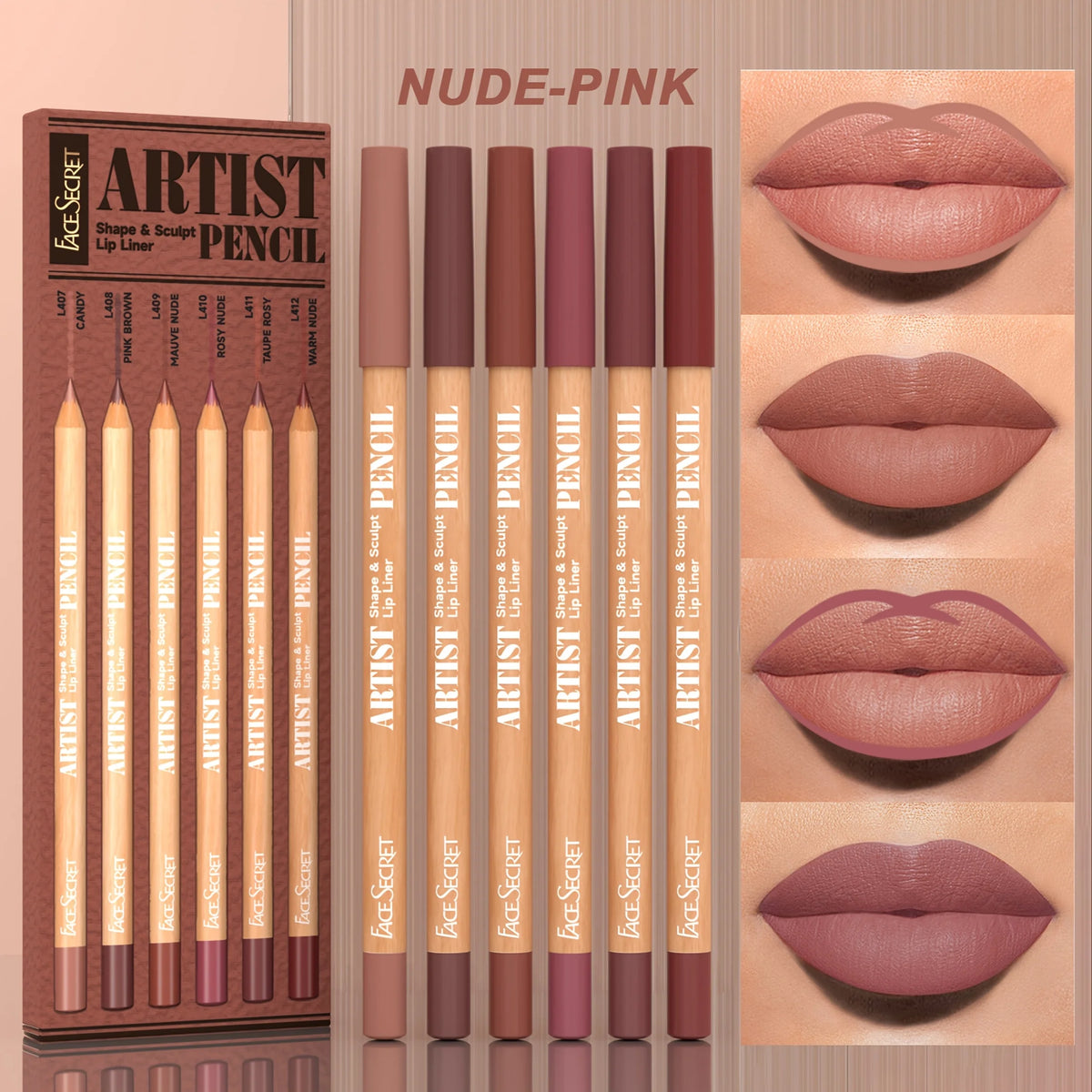 Nude Matte Lip Liner Set – 6 Pieces