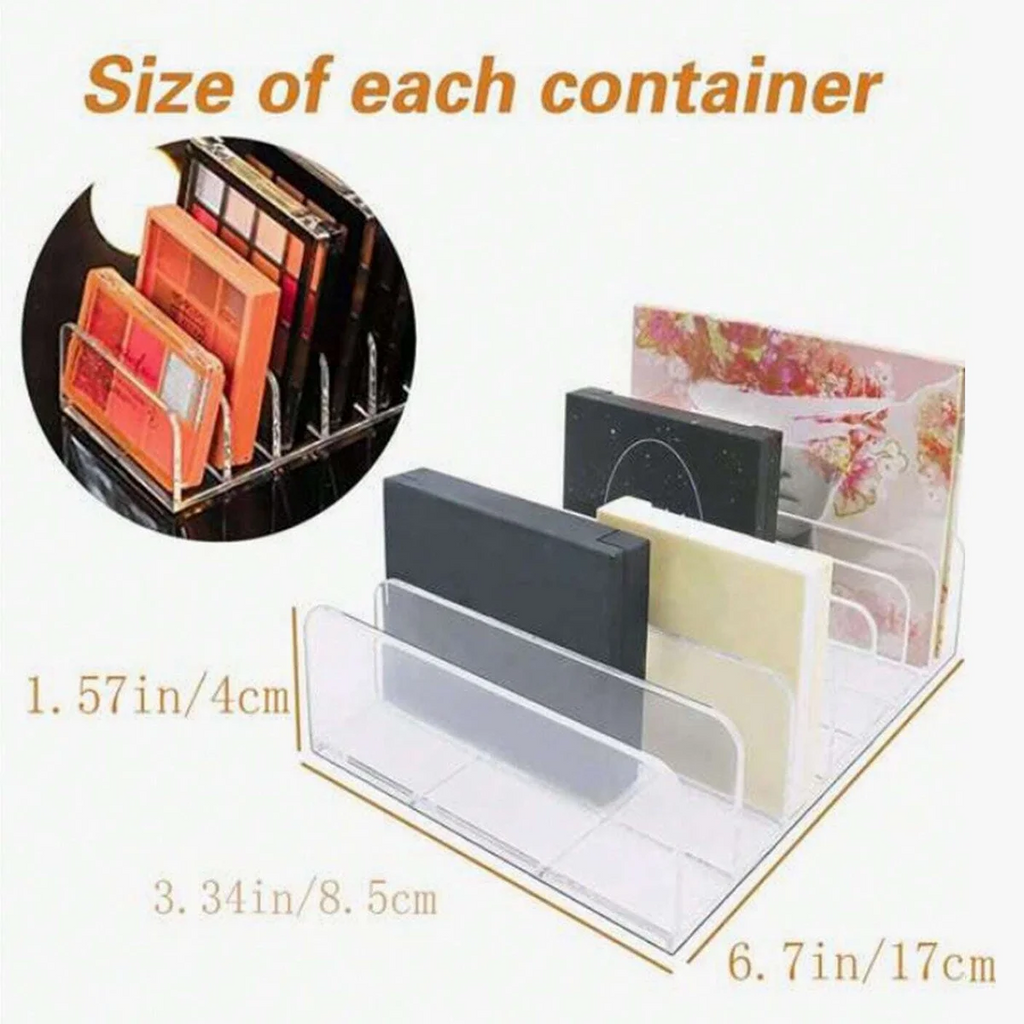 7-Compartment Transparent Makeup Organizer for Eyeshadow Palette & More