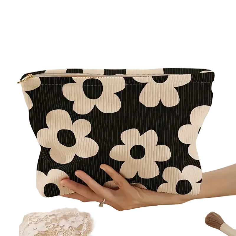 Floral printed corduroy makeup bag