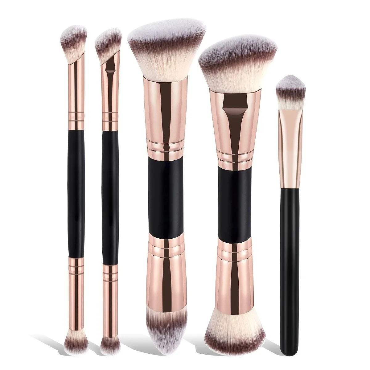 5PCS Double-ended Makeup Brush Set, Soft Bristle Brushes for Foundation, Blush, Powder & Contour
