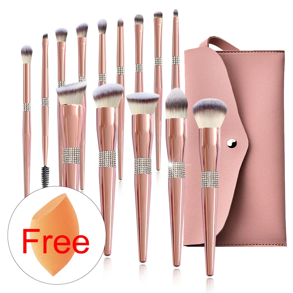14pieces Rose Gold Diamond Crystal Makeup Brushe Set