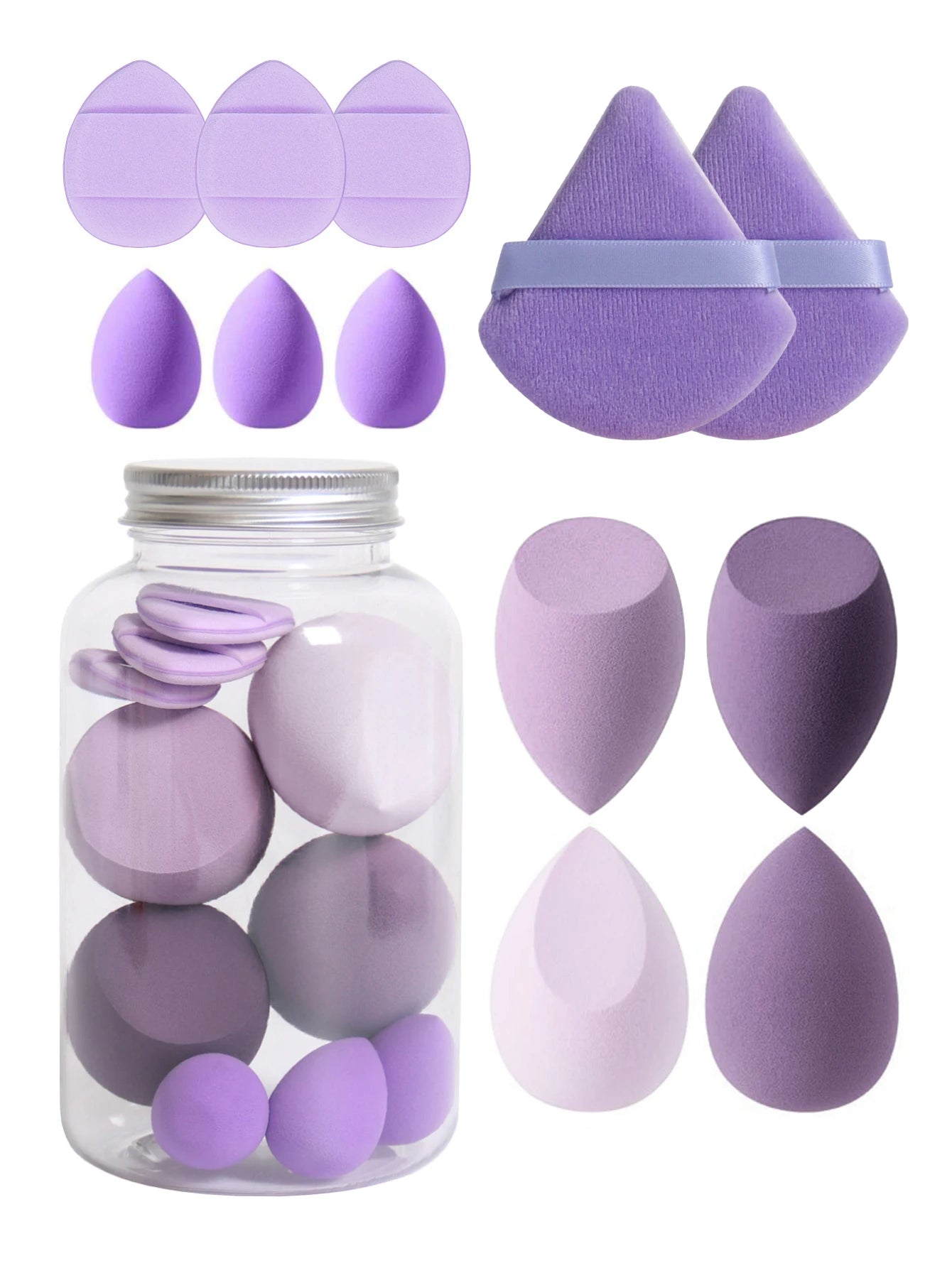 12Pcs Makeup Sponge Set with Storage Jar