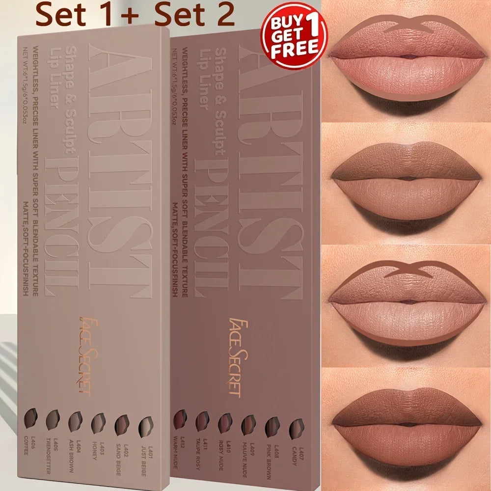 Nude Matte Lip Liner Set — Waterproof & Long-Lasting, 12 Pcs