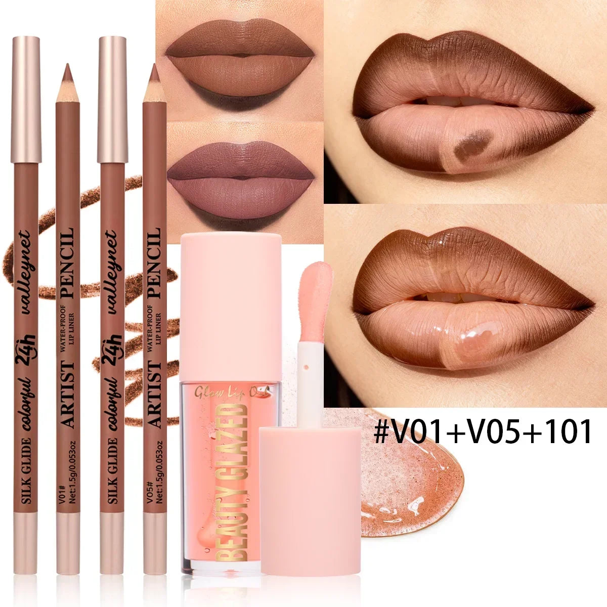 3Pcs/Set Matte Velvet Lip Liner Lip Oil Lip Combo,Long Lasting Waterproof Lipliner Lip Makeup