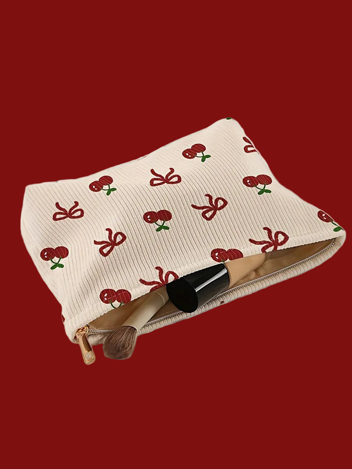 Pink Bow Corduroy Makeup Bag