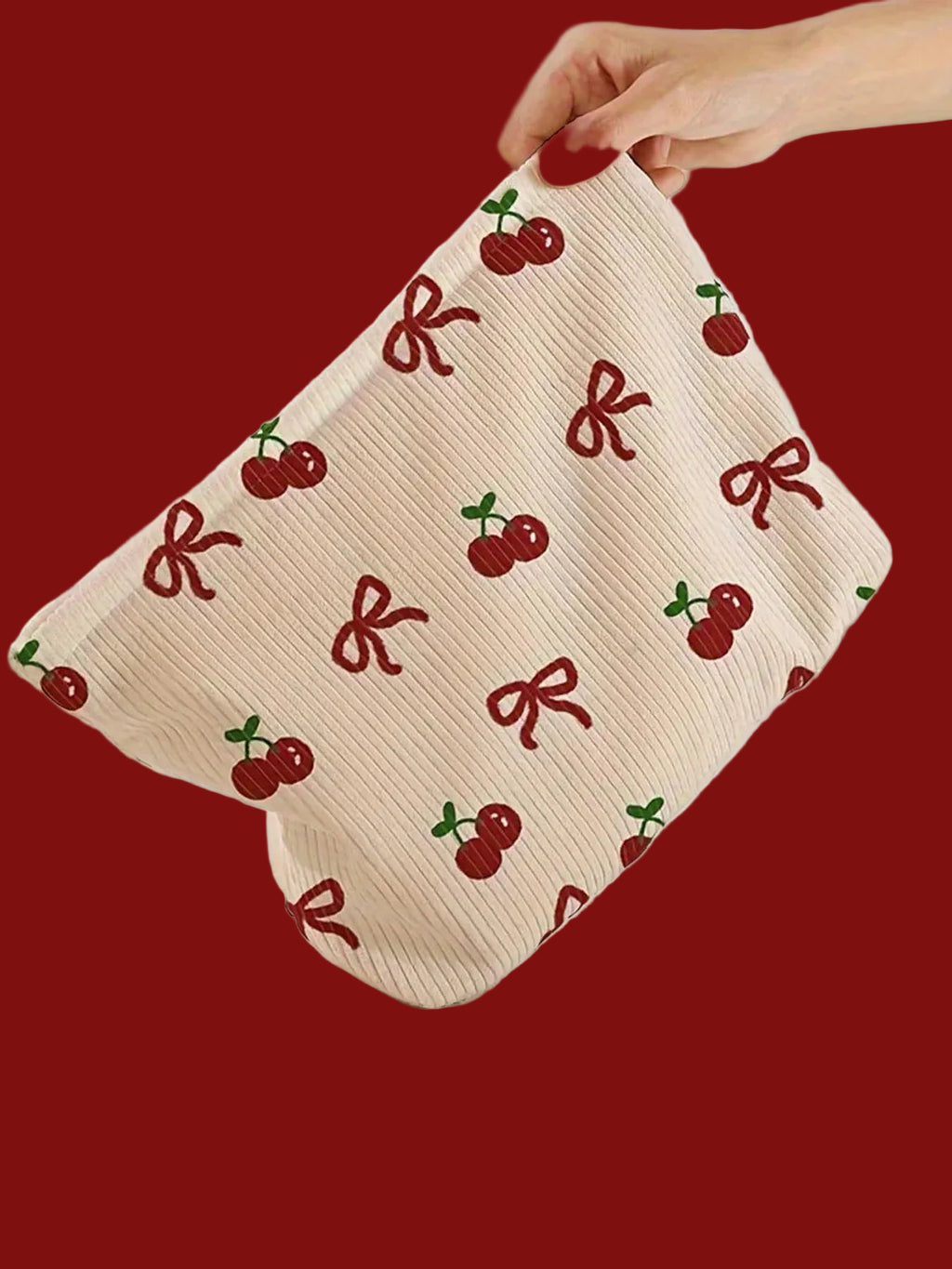 Pink Bow Corduroy Makeup Bag
