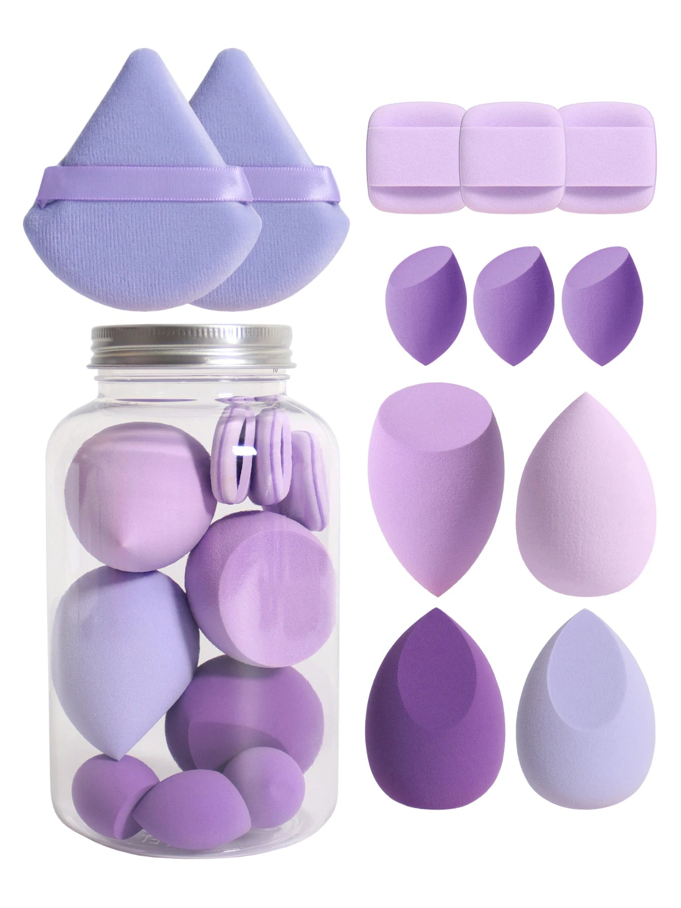 12Pcs Makeup Sponge Set with Storage Jar
