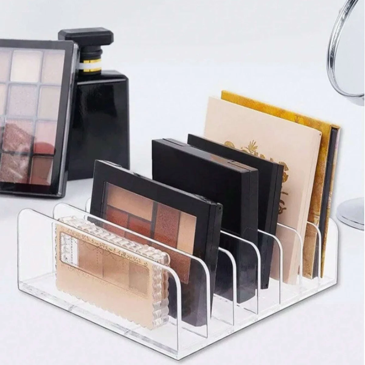 7-Compartment Transparent Makeup Organizer for Eyeshadow Palette & More