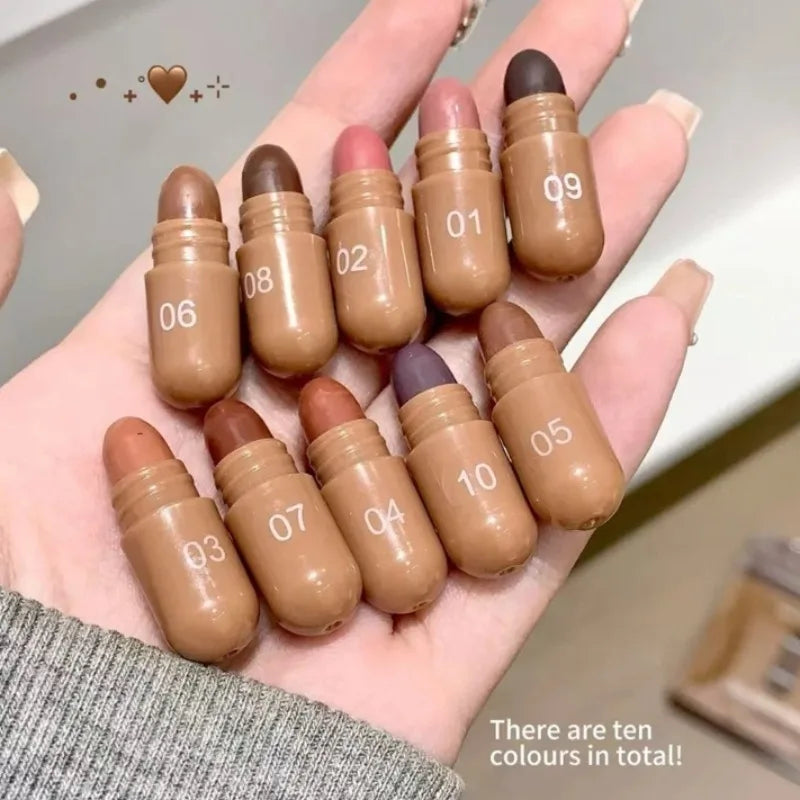 10-Color Brown Matte Velvet Capsule Lipstick Set