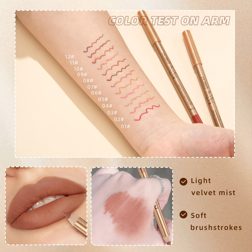 QIBEST 12-Color Waterproof Matte Lip Liner Set