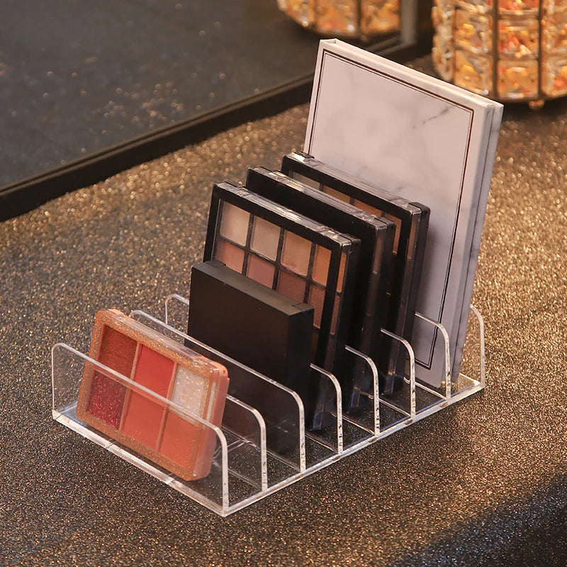 7-Compartment Transparent Makeup Organizer for Eyeshadow Palette & More