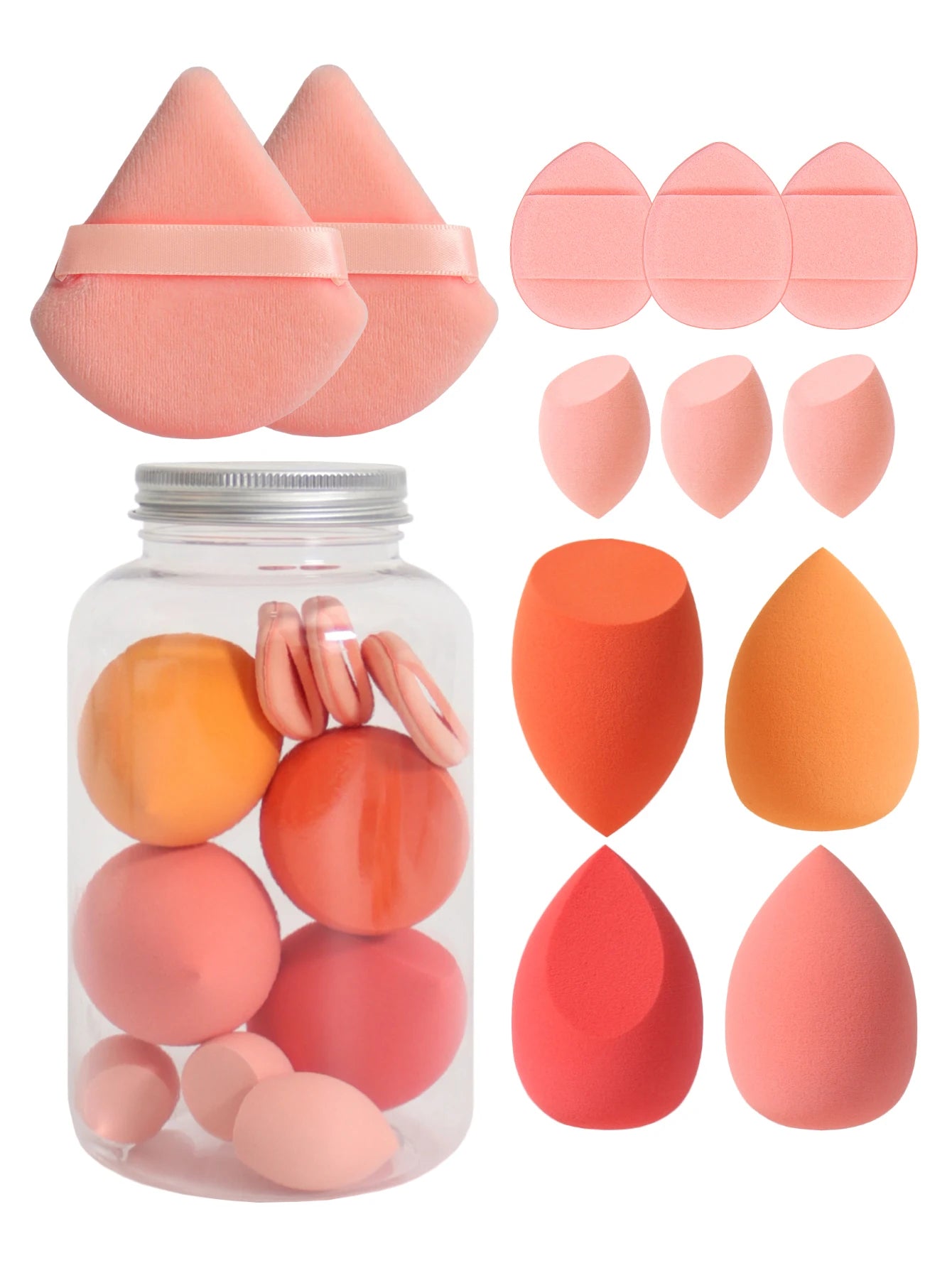 12Pcs Makeup Sponge Set with Storage Jar