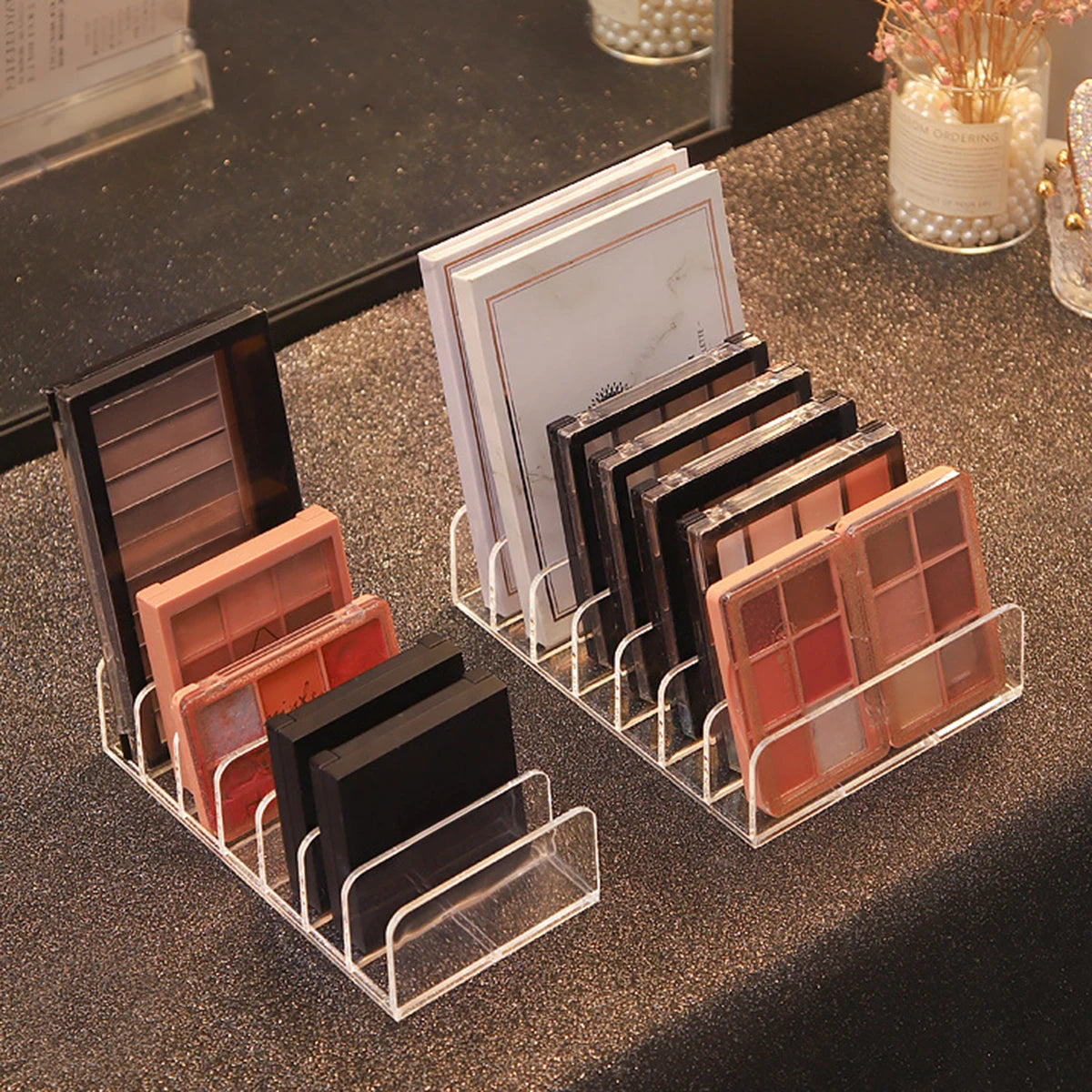 7-Compartment Transparent Makeup Organizer for Eyeshadow Palette & More