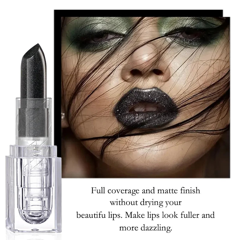Waterproof Black Glitter Lipstick