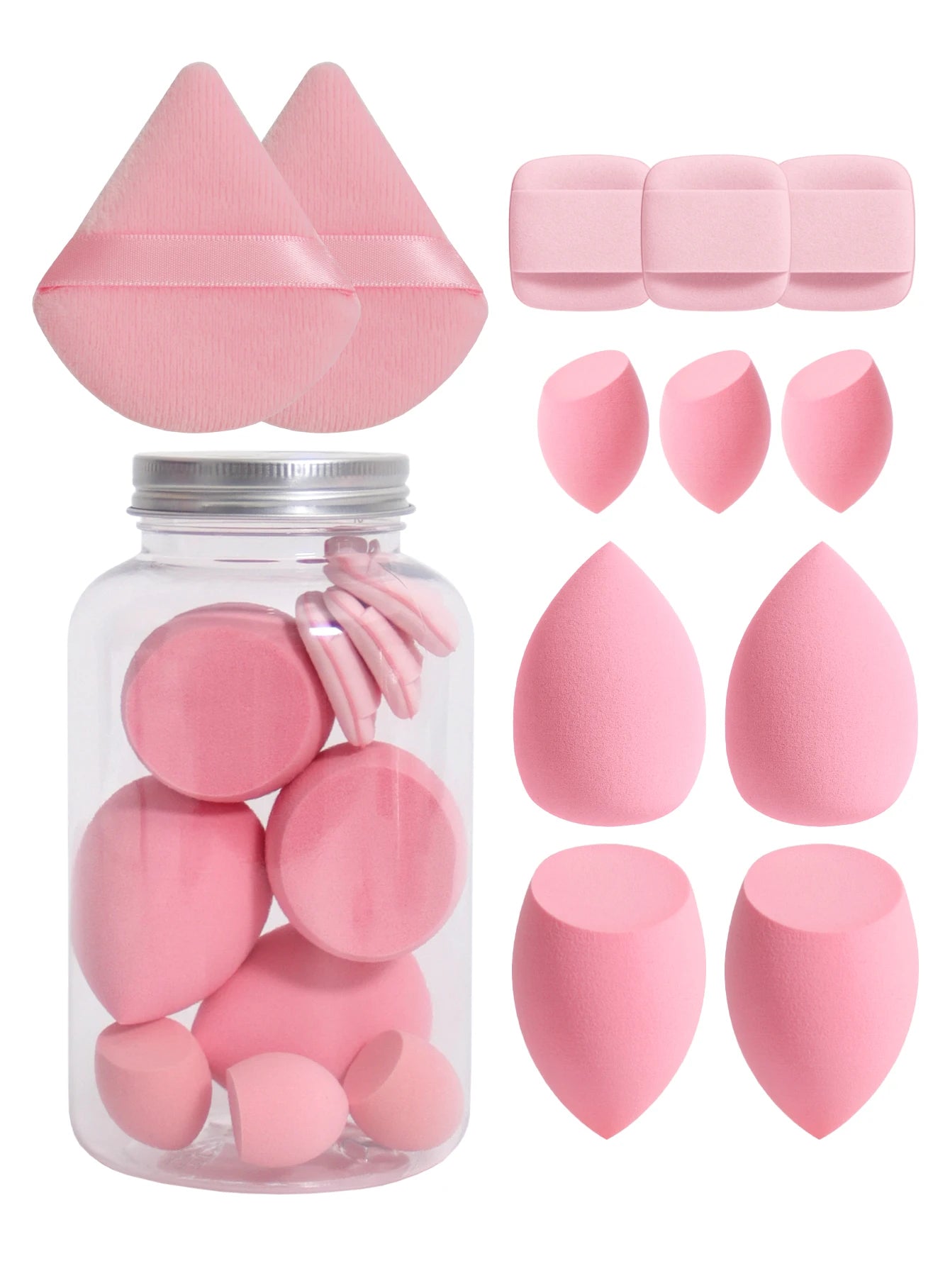 12Pcs Makeup Sponge Set with Storage Jar