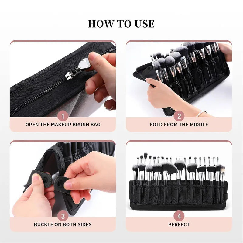 Portable Makeup Brush Organizer Bag