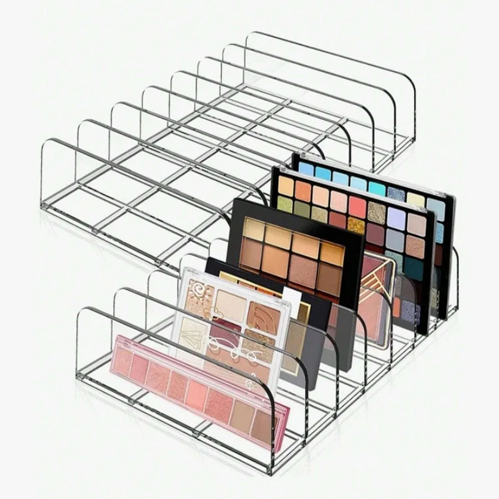 7-Compartment Transparent Makeup Organizer for Eyeshadow Palette & More