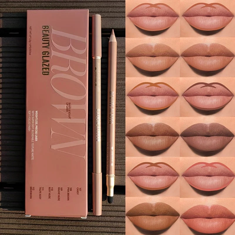 2-in-1 Lip Liner & Brush Set — Waterproof, Long-Lasting, 6 Pcs