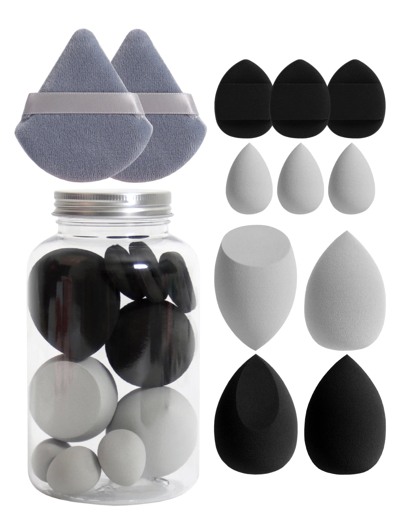 12Pcs Makeup Sponge Set with Storage Jar