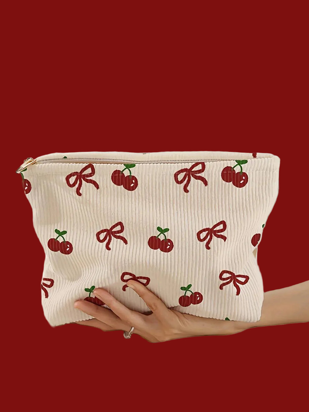 Pink Bow Corduroy Makeup Bag