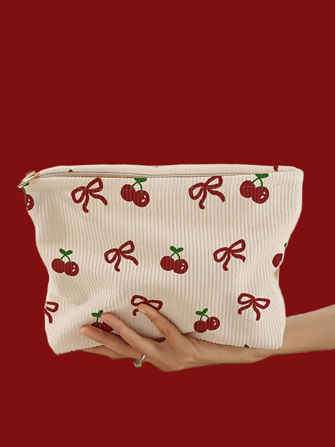 Pink Bow Corduroy Makeup Bag
