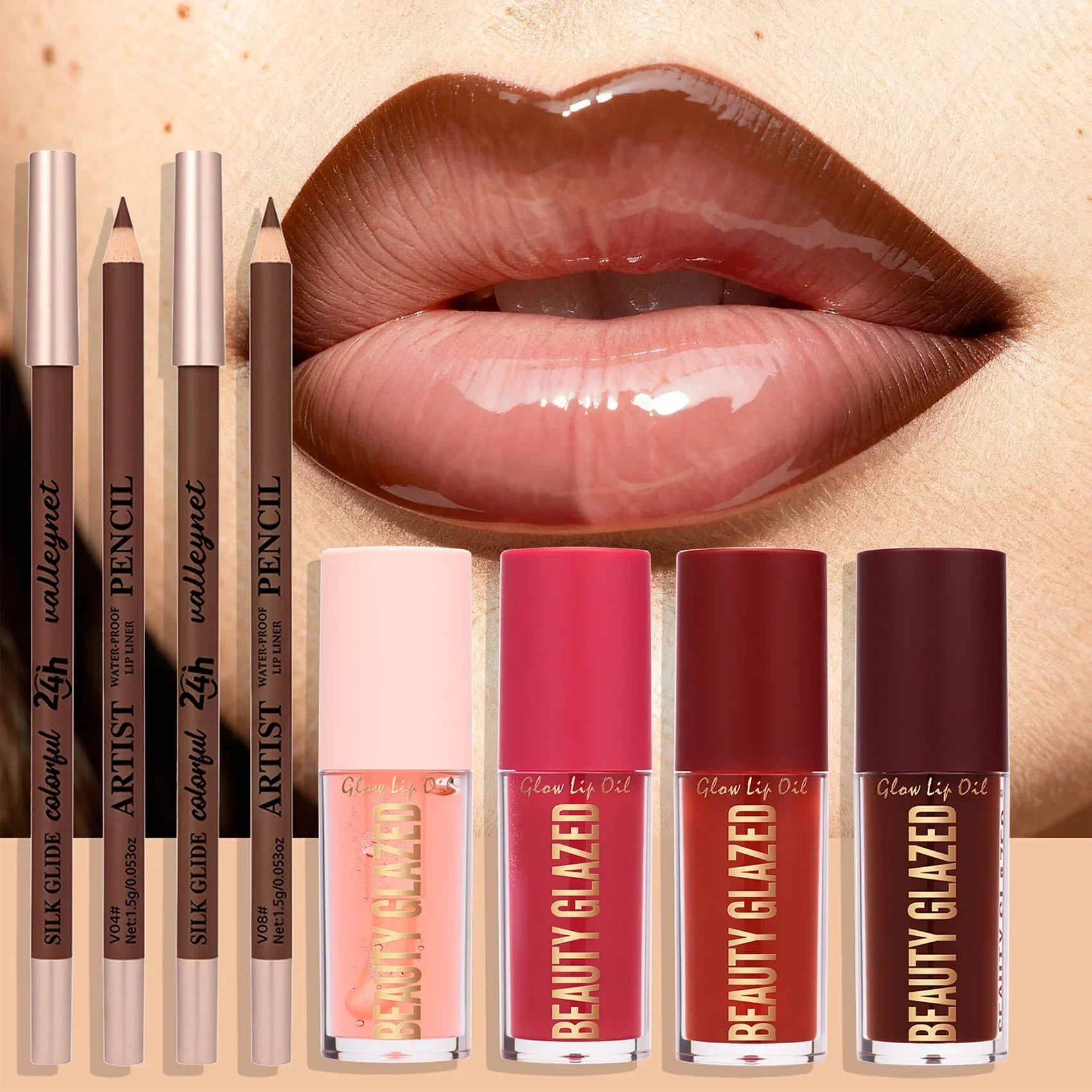 3Pcs/Set Matte Velvet Lip Liner Lip Oil Lip Combo,Long Lasting Waterproof Lipliner Lip Makeup
