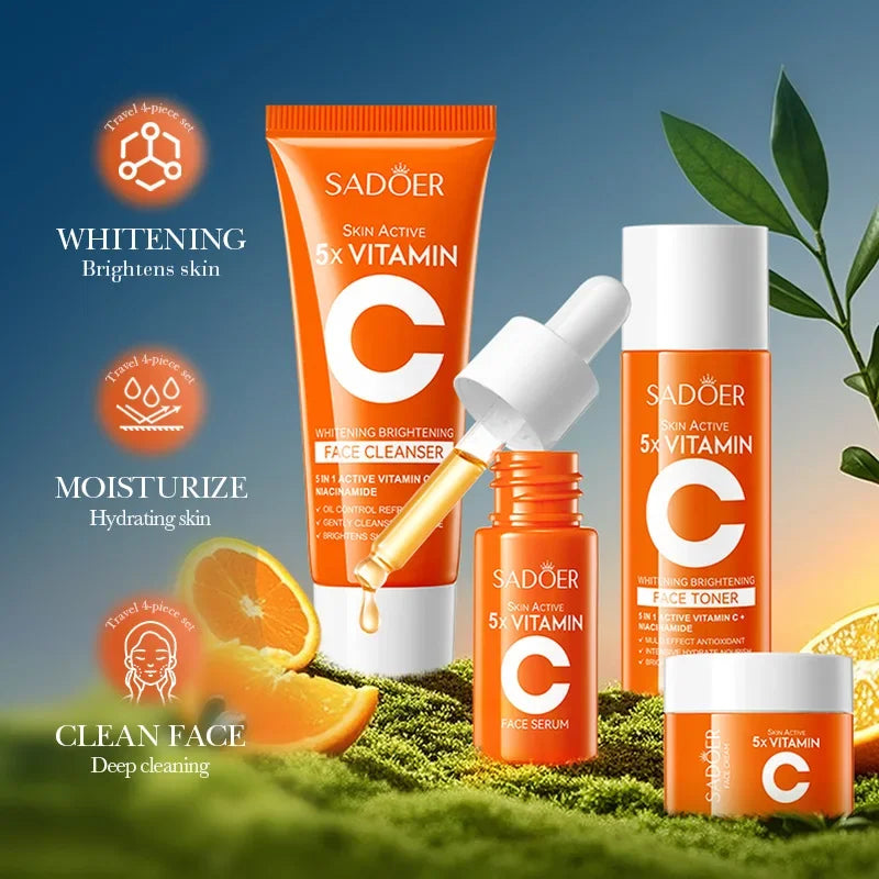 Vitamin C Skincare Set — Cleanser, Toner, Serum & Cream, 5 Pcs