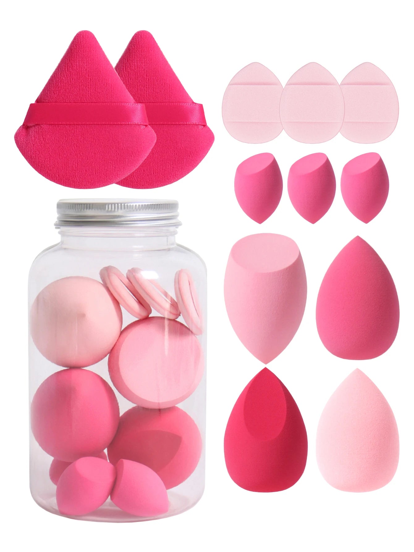 12Pcs Makeup Sponge Set with Storage Jar