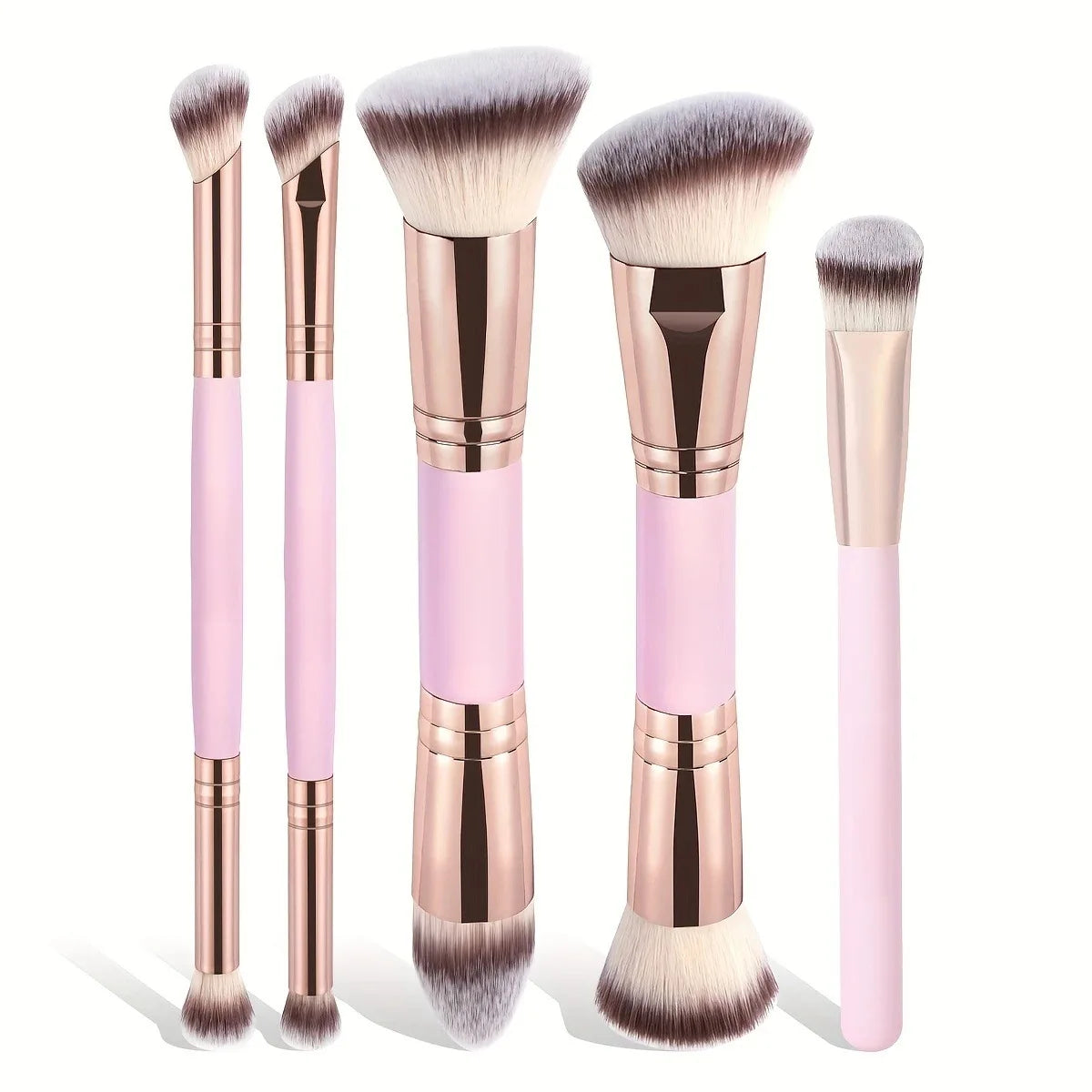 5PCS Double-ended Makeup Brush Set, Soft Bristle Brushes for Foundation, Blush, Powder & Contour