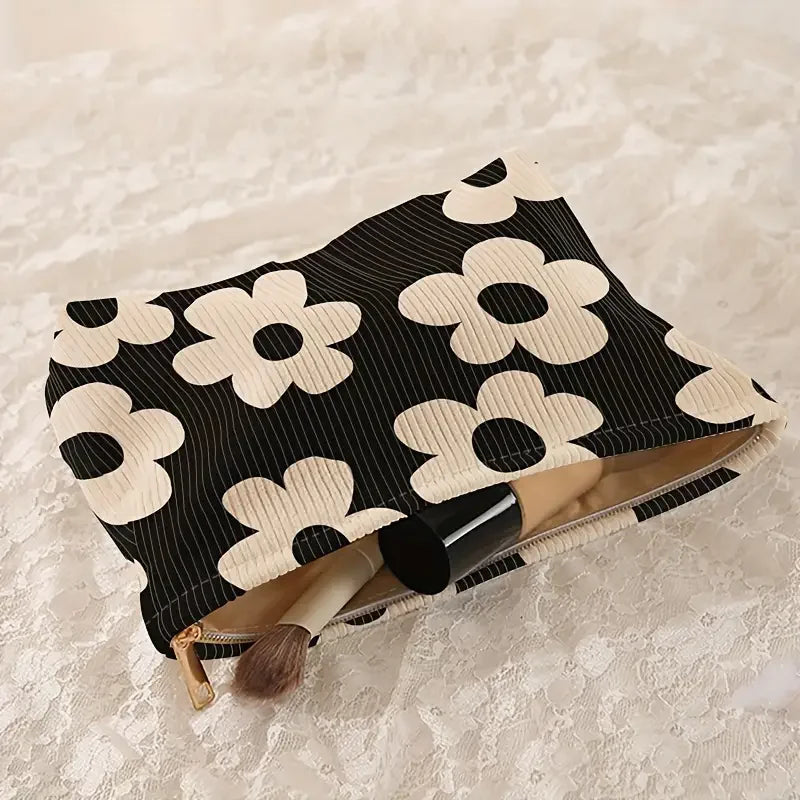 Floral printed corduroy makeup bag