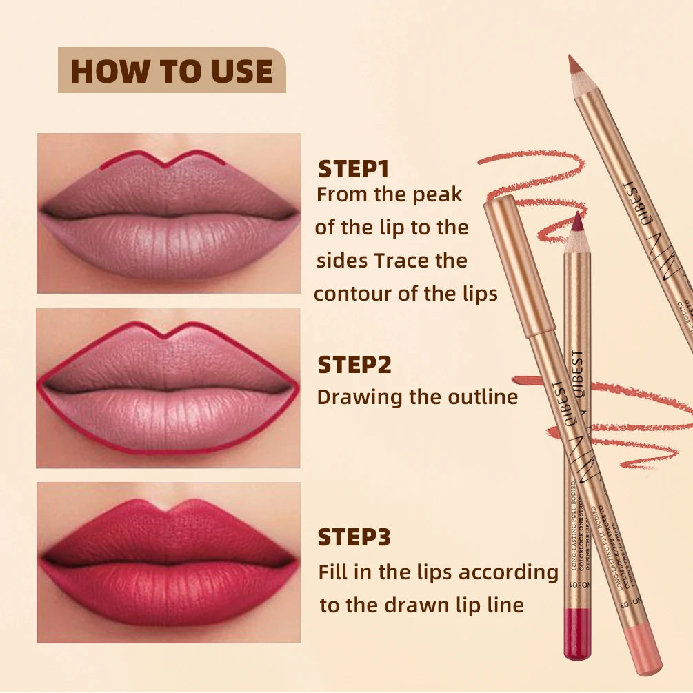 QIBEST 12-Color Waterproof Matte Lip Liner Set