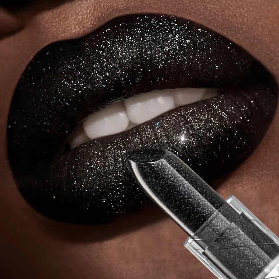 Waterproof Black Glitter Lipstick