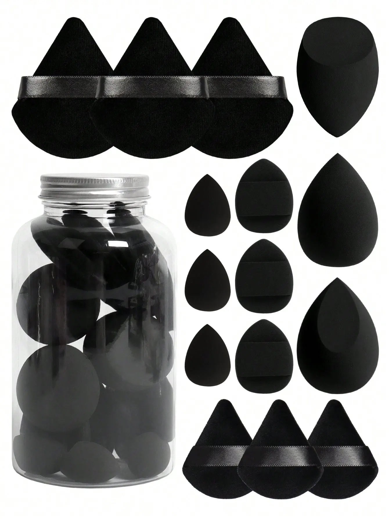 15-Piece Makeup Sponge Set with Storage Jar