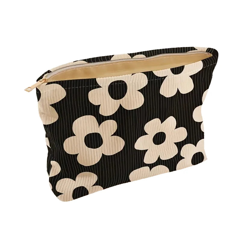 Floral printed corduroy makeup bag