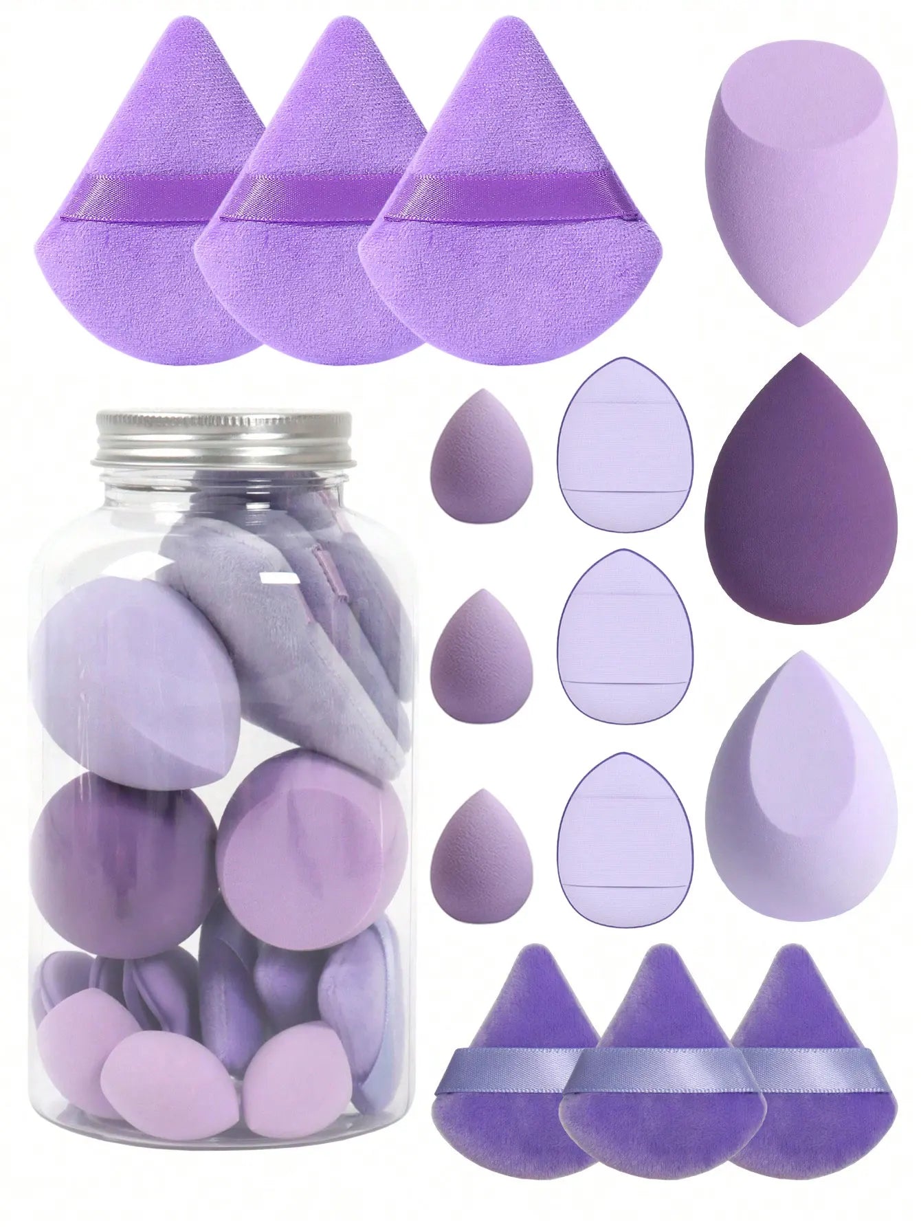 15-Piece Makeup Sponge Set with Storage Jar