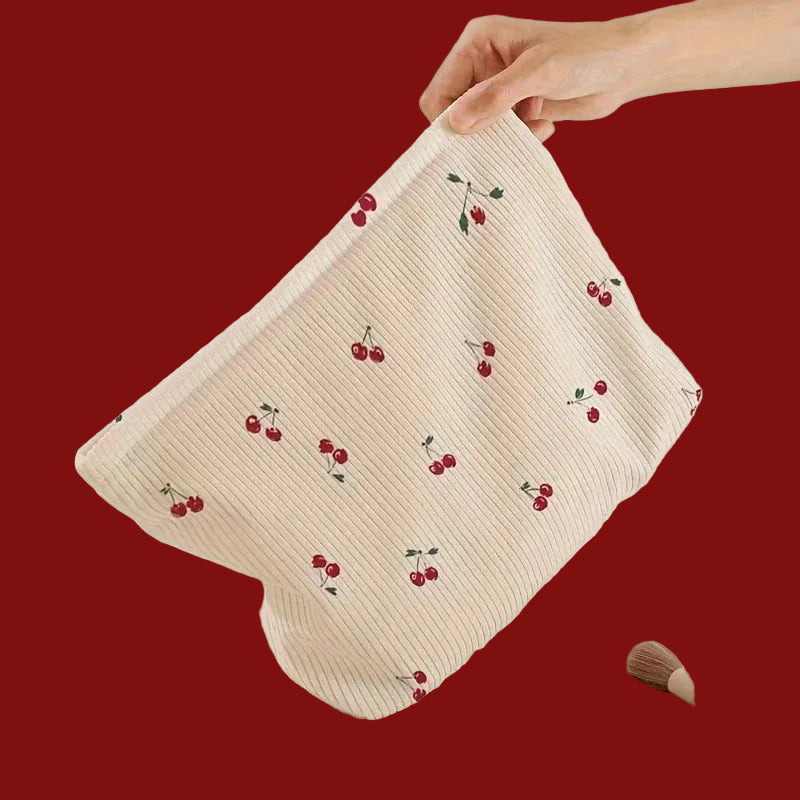 Cherry Print Corduroy Makeup Bag