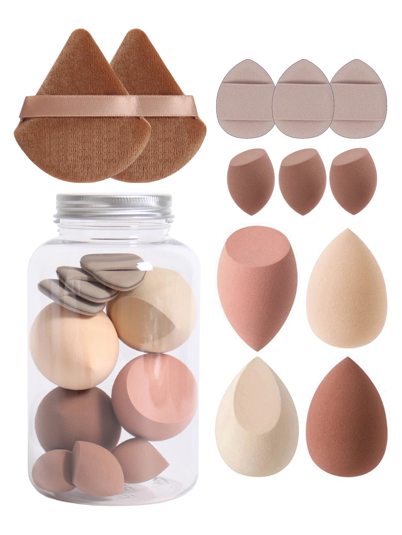 12Pcs Makeup Sponge Set with Storage Jar