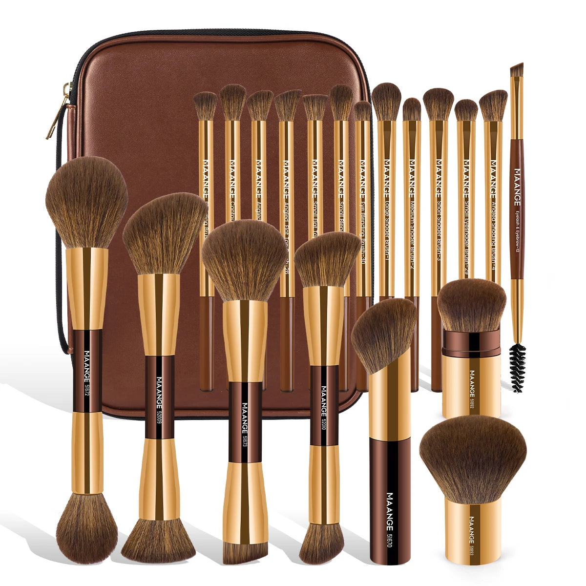 MAANGE 20pcs Pro Makeup Brushes + Storage Bag Dual End Foundation Powder Blush Eyeshadow Brush Beauty Blending Organizer Tool