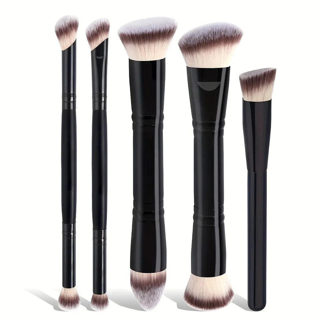 5PCS Double-ended Makeup Brush Set, Soft Bristle Brushes for Foundation, Blush, Powder & Contour
