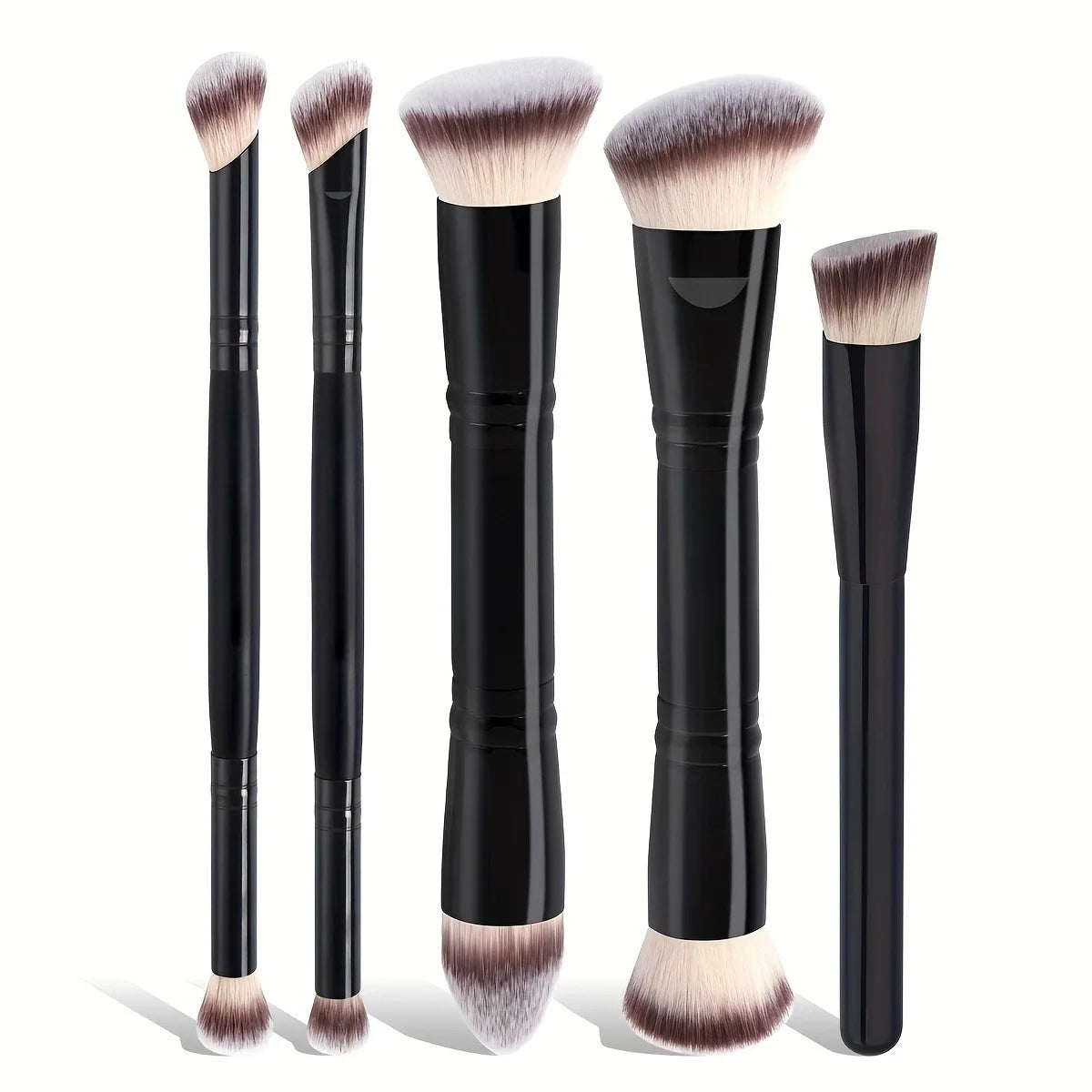 5PCS Double-ended Makeup Brush Set, Soft Bristle Brushes for Foundation, Blush, Powder & Contour