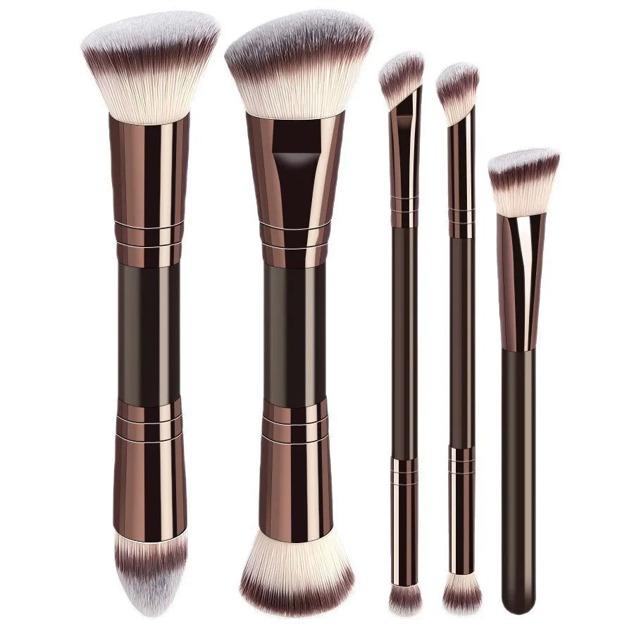 5PCS Double-ended Makeup Brush Set, Soft Bristle Brushes for Foundation, Blush, Powder & Contour