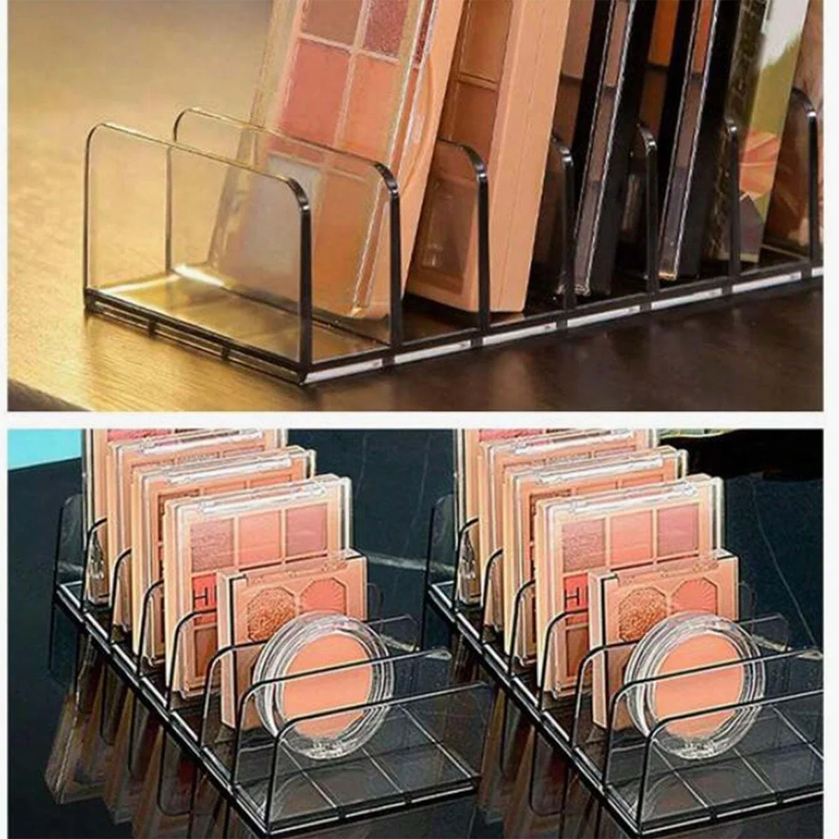 7-Compartment Transparent Makeup Organizer for Eyeshadow Palette & More