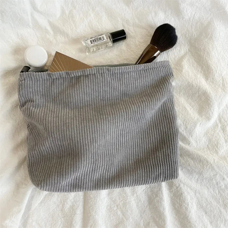 Corduroy Travel Cosmetic Bag Portable Makeup Storage Bag Purses Women Large Capacity Zipper Make Up Organizer Storage Clutch