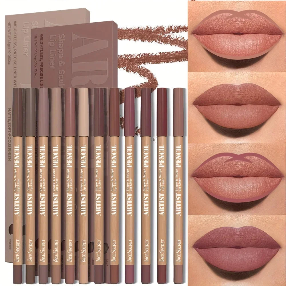 Nude Matte Lip Liner Set — Waterproof & Long-Lasting, 12 Pcs