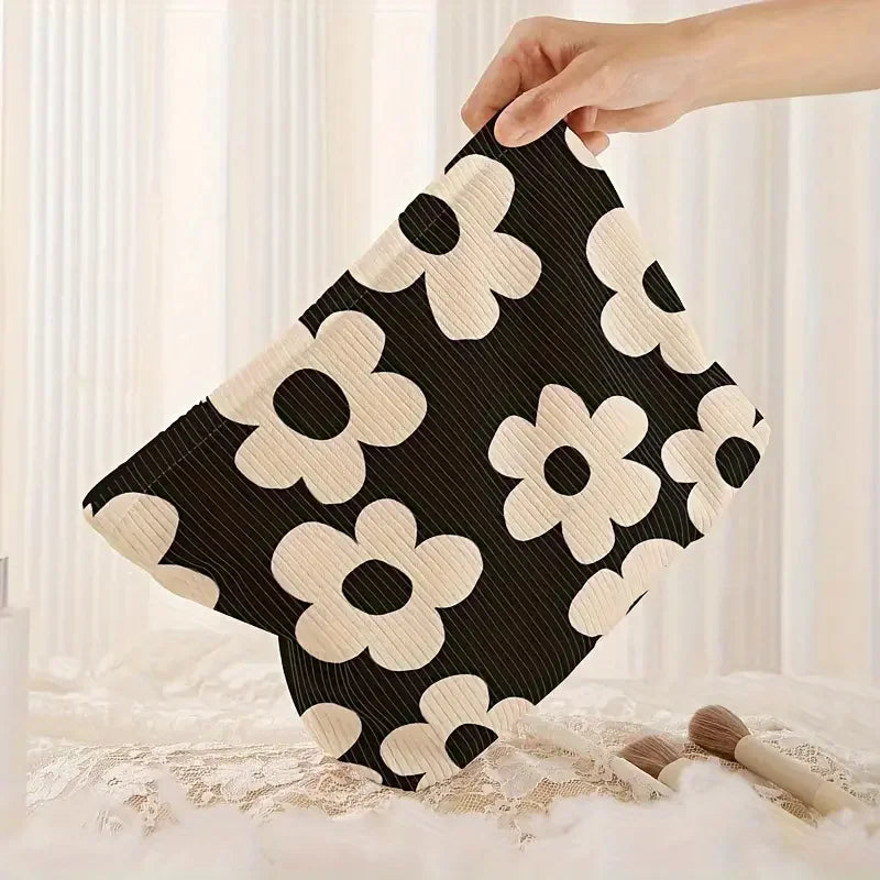 Floral printed corduroy makeup bag